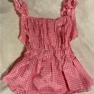Pink Gingham Sleeveless Top